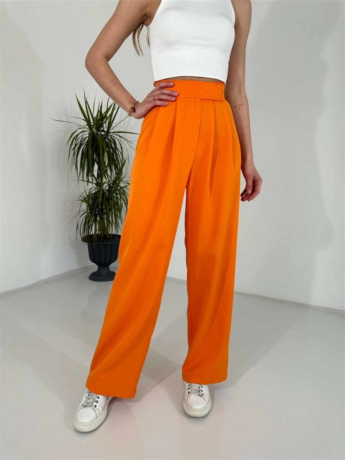 Orange Beli Pileli Tasarım Pantolon