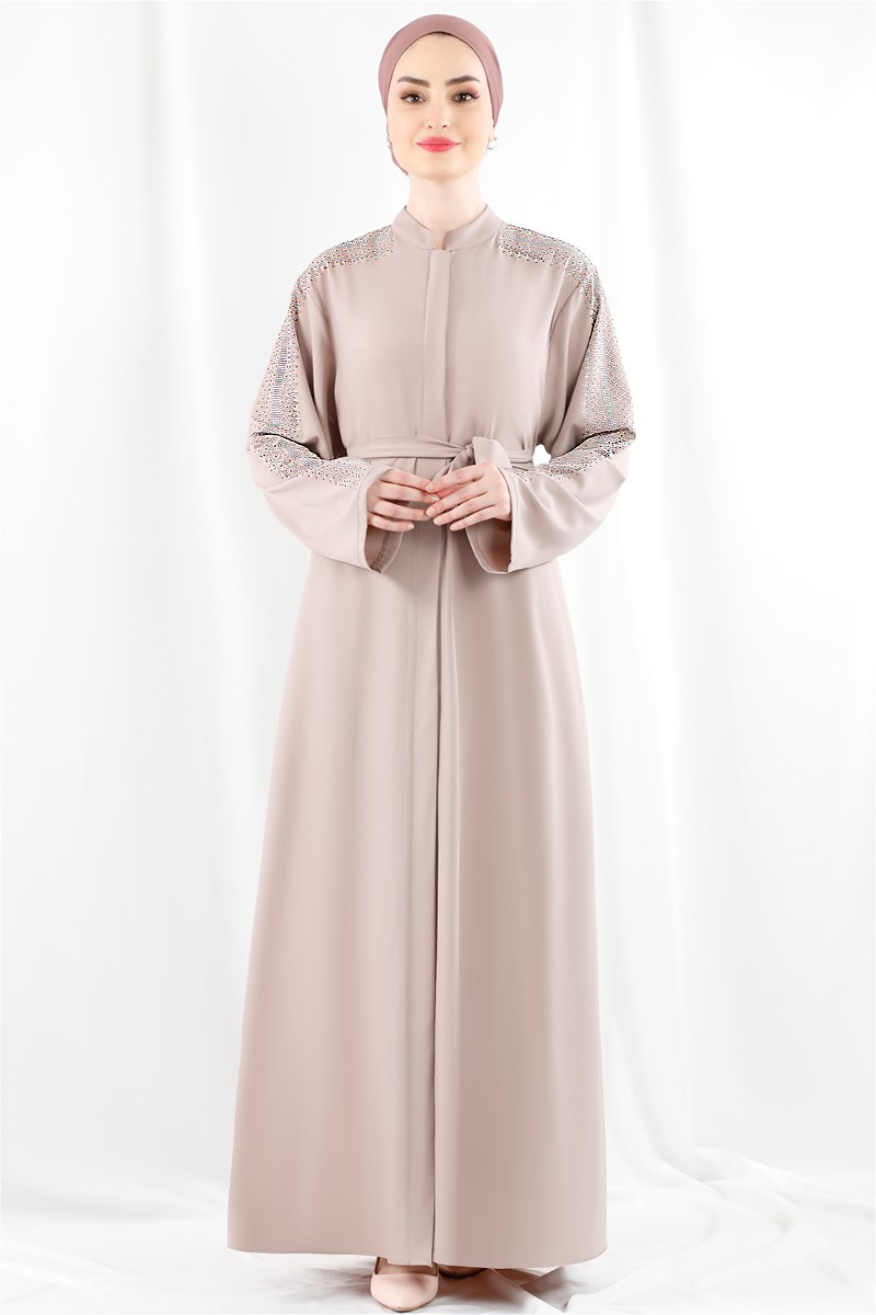 1347 Kolları Taş Detaylı Vizon Abaya