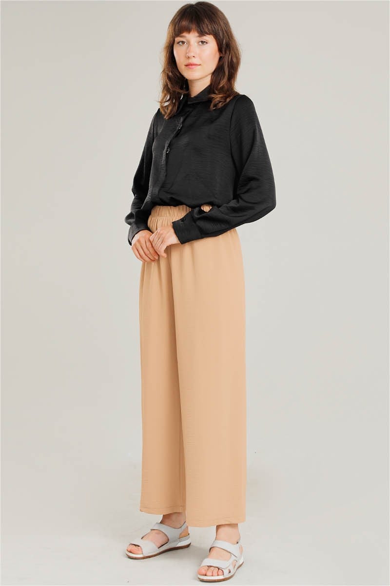 1385 Krep Belden Sıkmalı Pantolon Camel