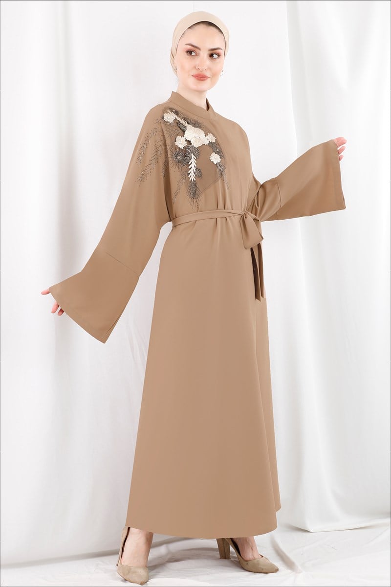 1455 Lena Taş İşlemeli Taş Abaya