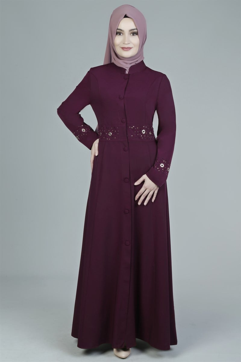 3048 Kuşgözü Detaylı Bordo Ferace