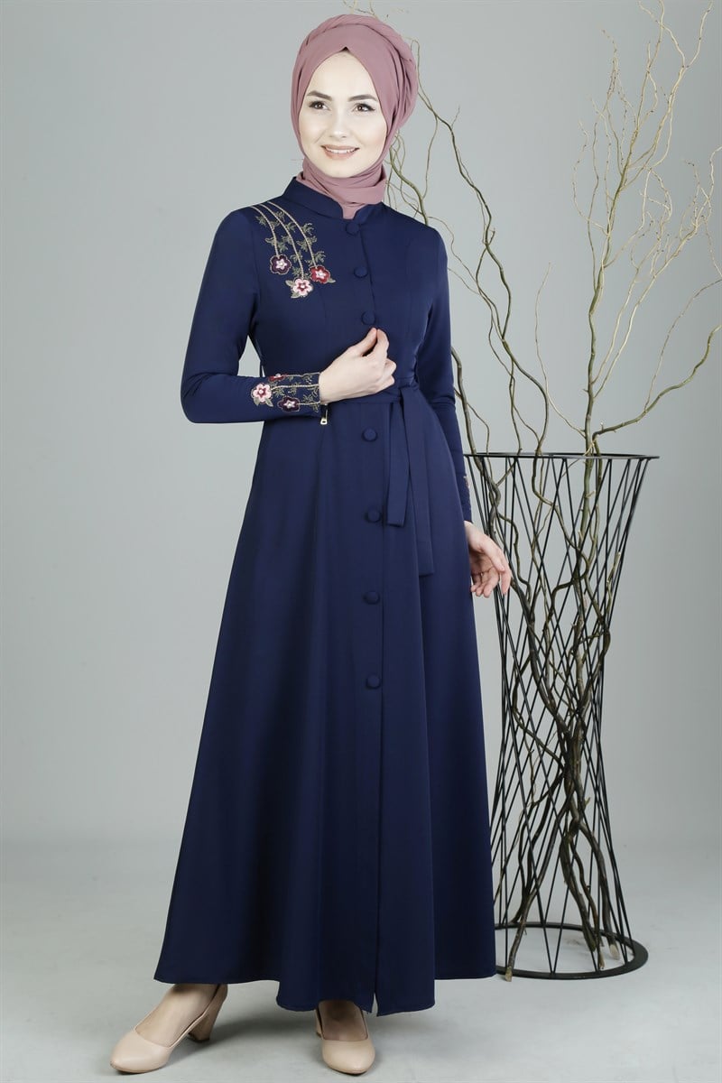 3205 Flora Nakışlı İndigo Ferace