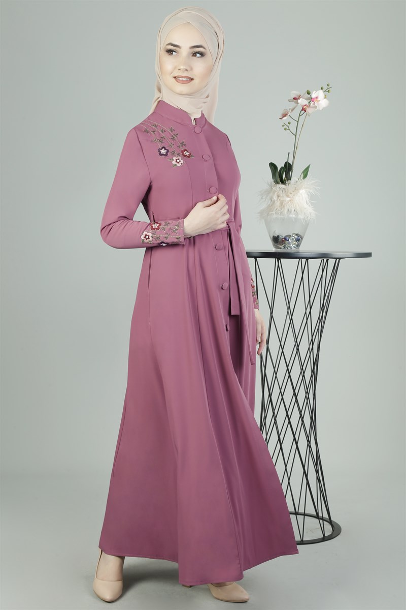 3205 Flora Nakışlı Pudra Ferace