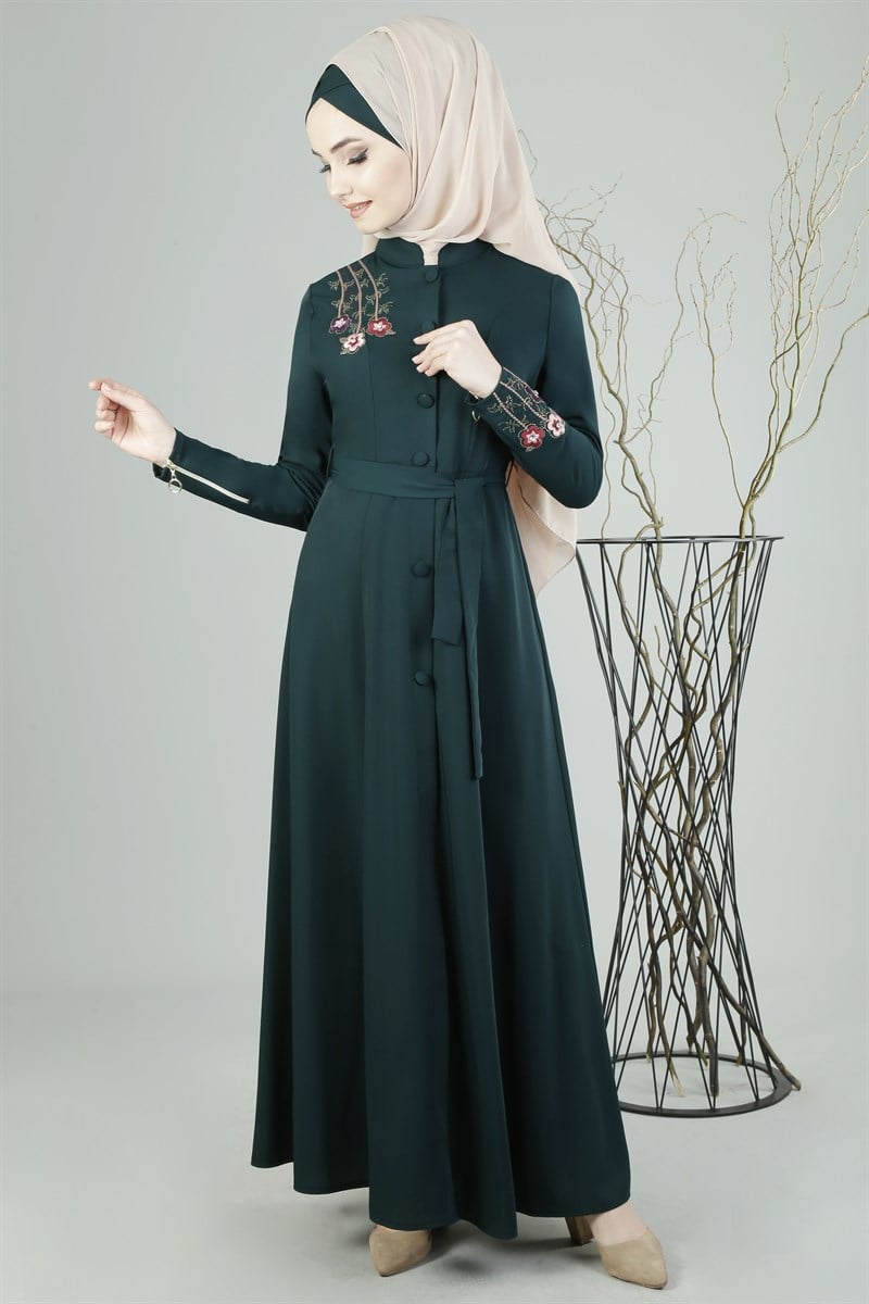 3205 Flora Nakışlı Zümrüt Ferace