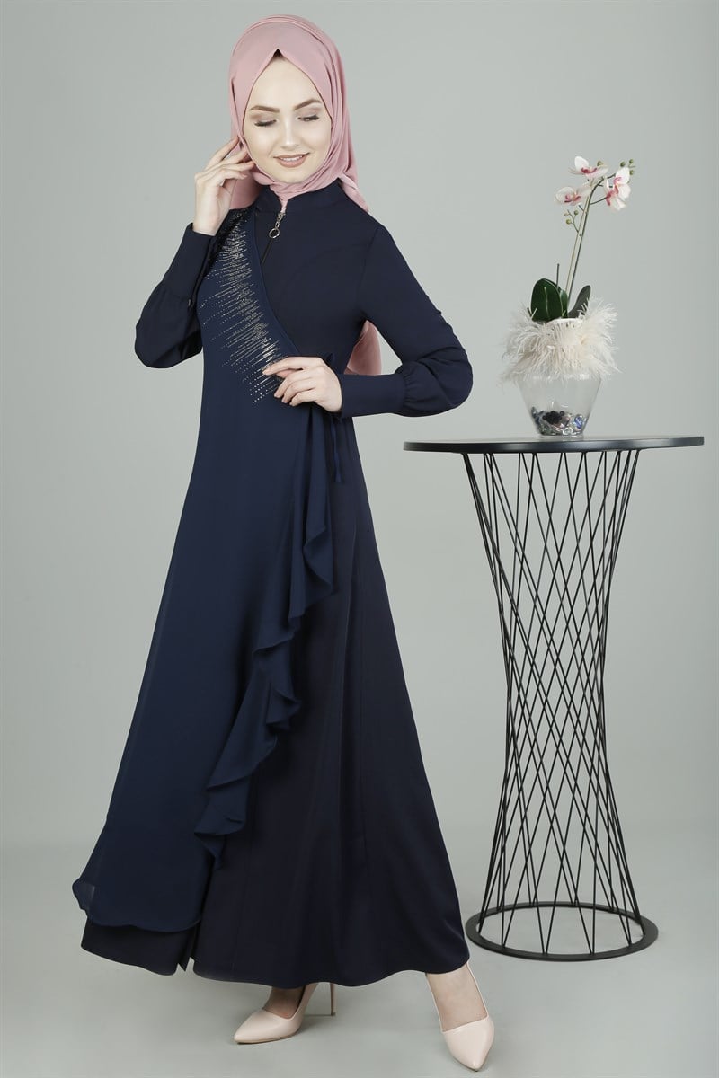 3301 Üstü Şifon Lacivert Ferace