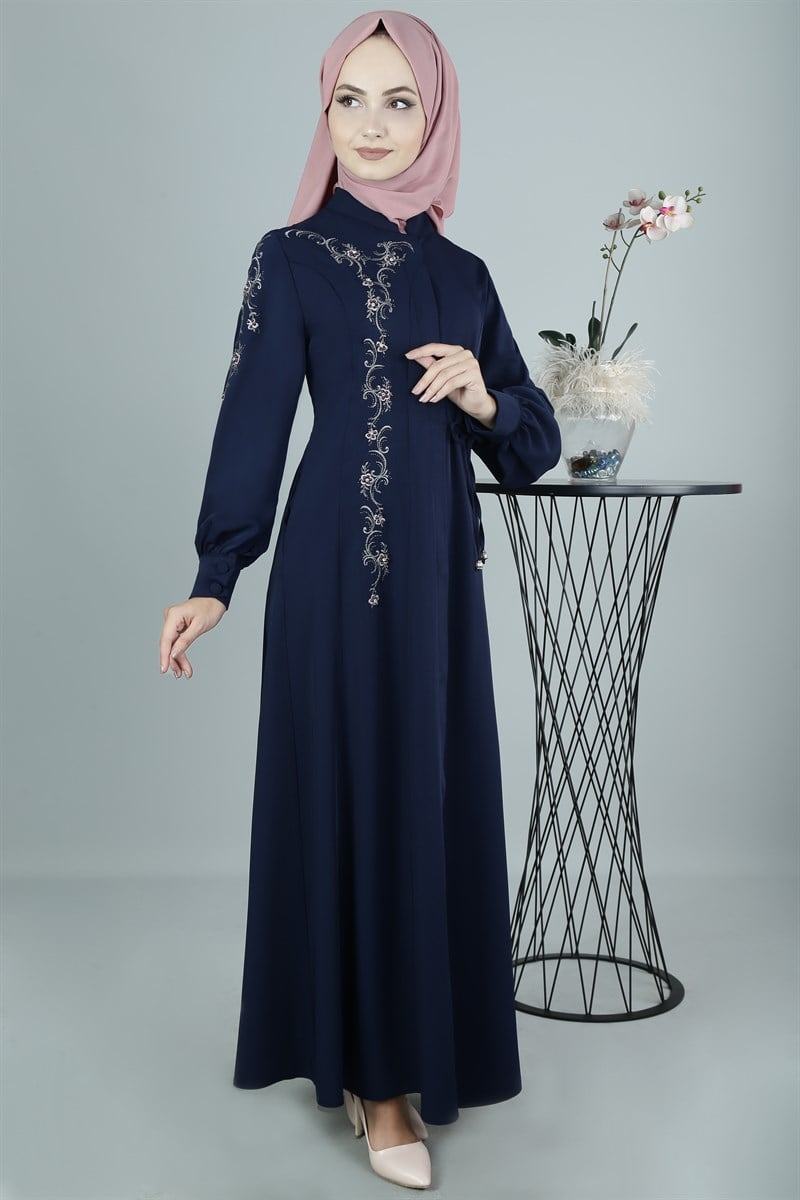 3349 Çiçekli Lacivert Ferace