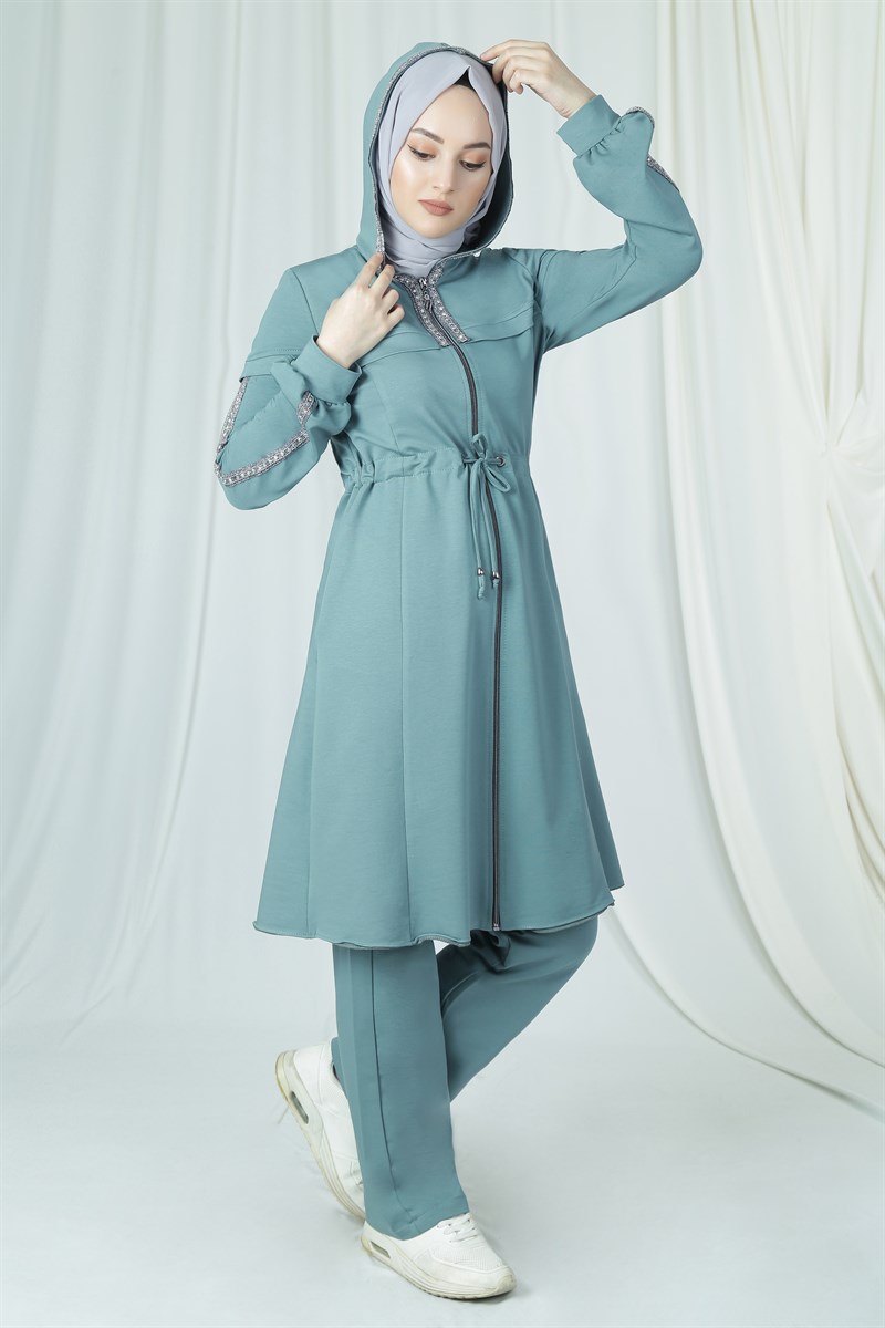 3713 Şerit Detaylı Mint Spor Takım