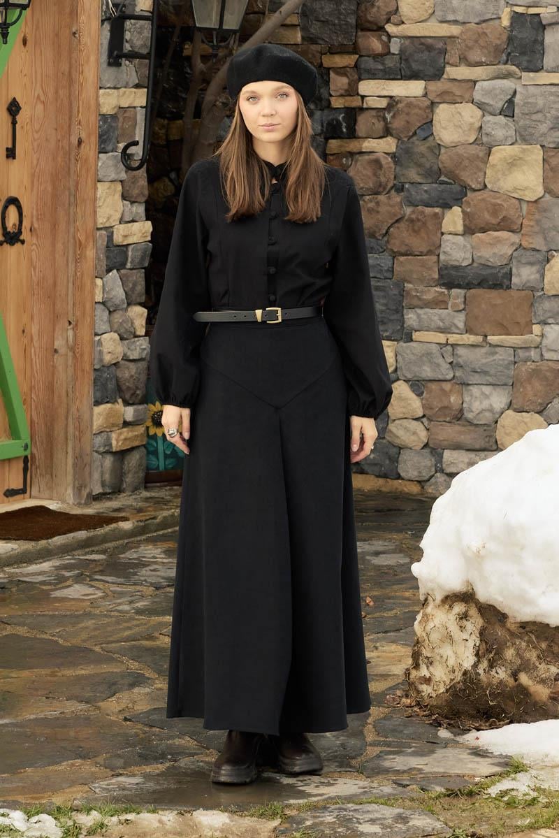 A Pileli Gabardin Etek Siyah