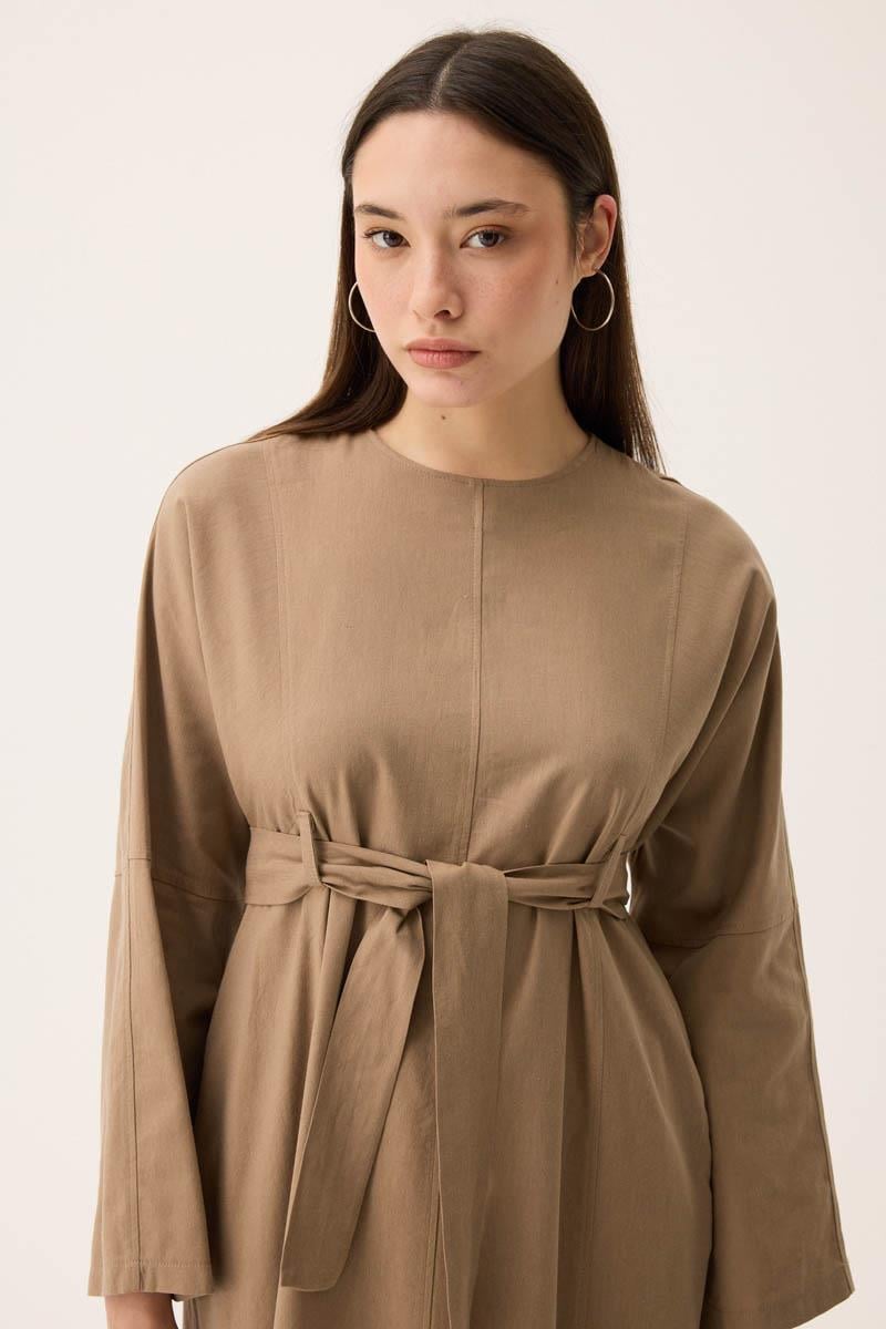 Ayana Keten Elbise Camel