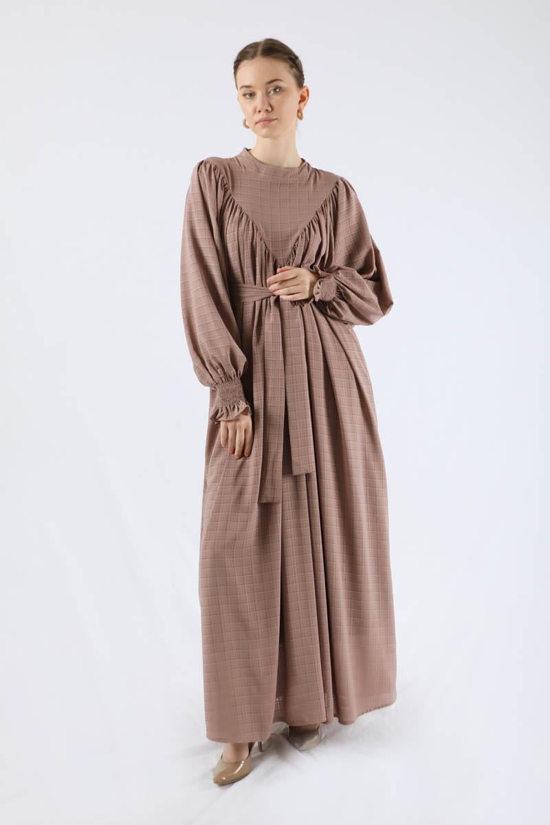 Büzgülü Elbise Vizon