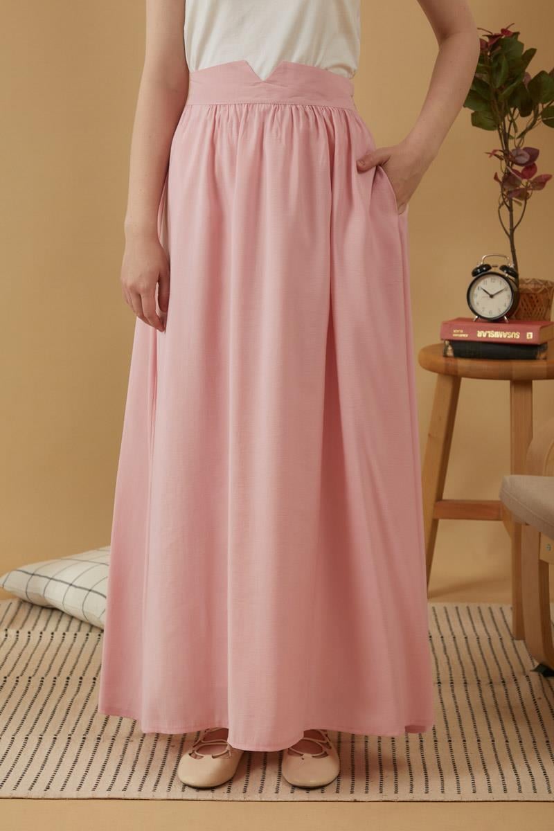 Büzgülü Modal Etek Pembe