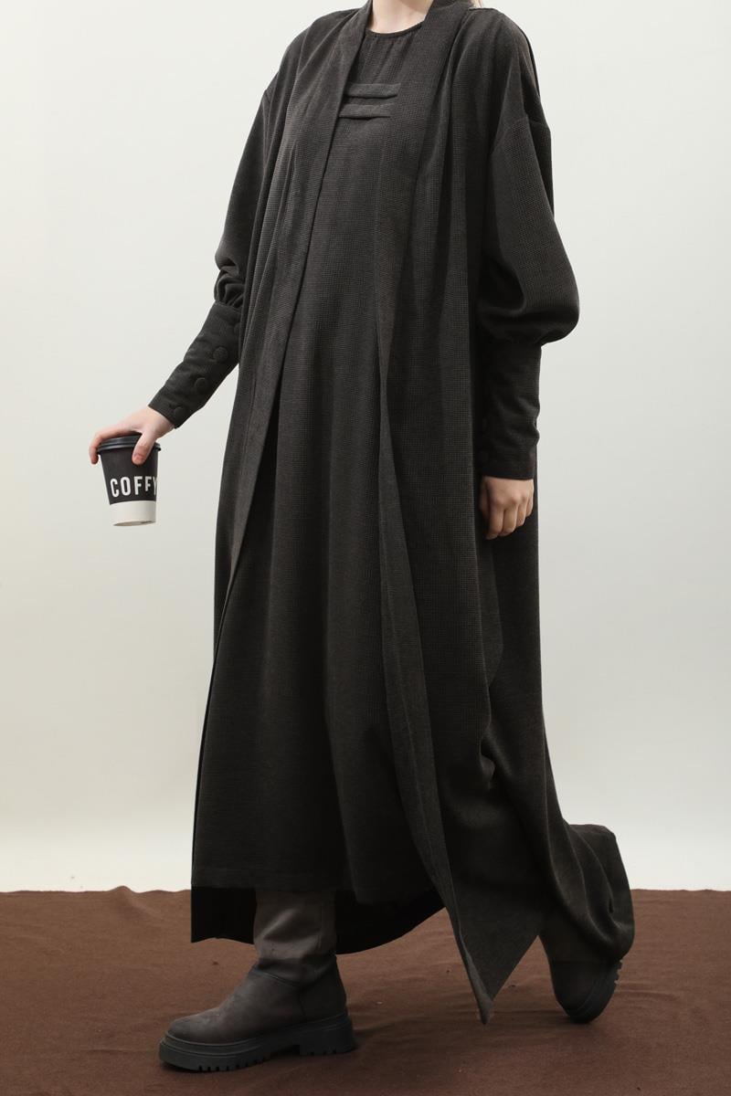 Çantalı Abaya Takım Antrasit