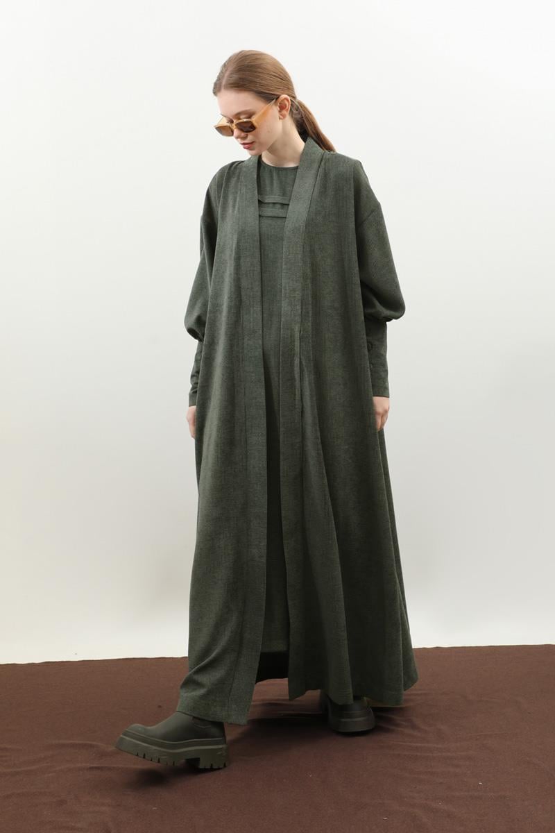 Çantalı Abaya Takım Koyu Yeşil