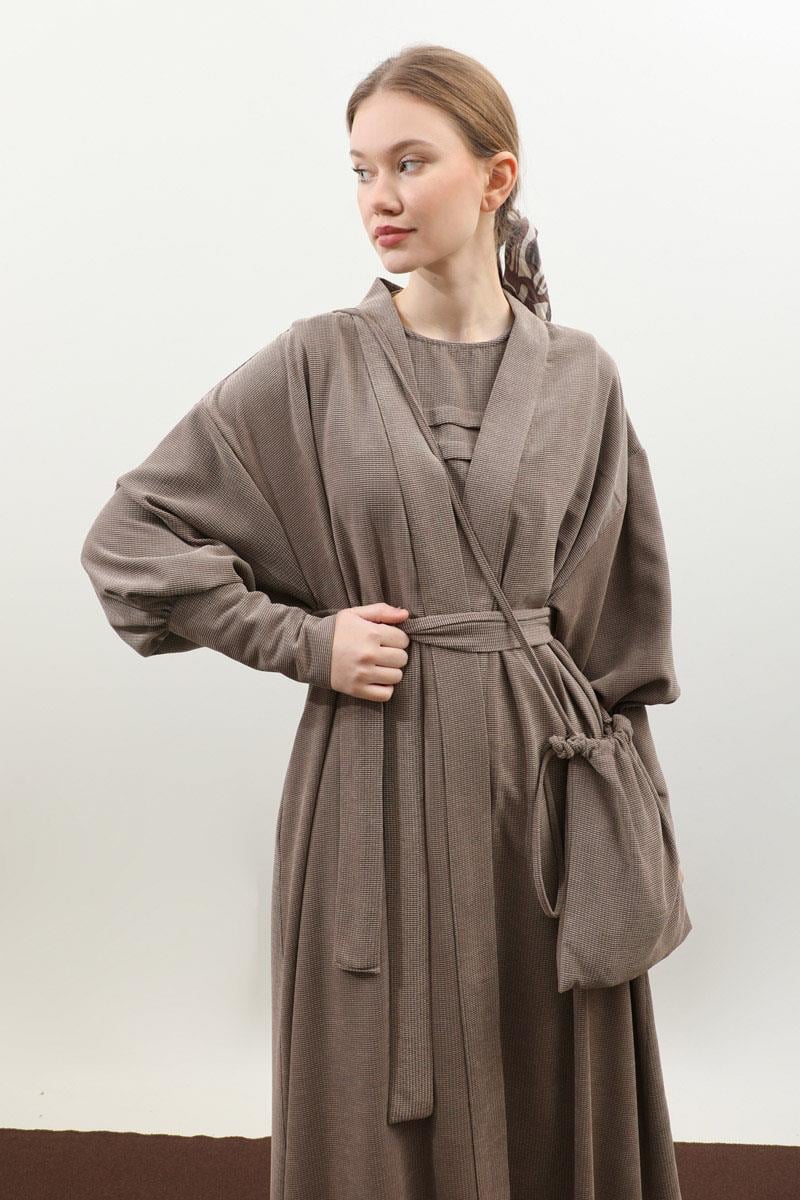 Çantalı Abaya Takım Vizon