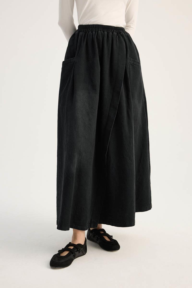 Çapraz Detaylı Denim Etek Siyah