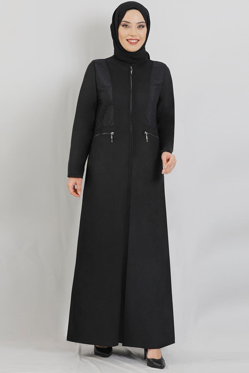 Cep Detaylı Siyah Ferace