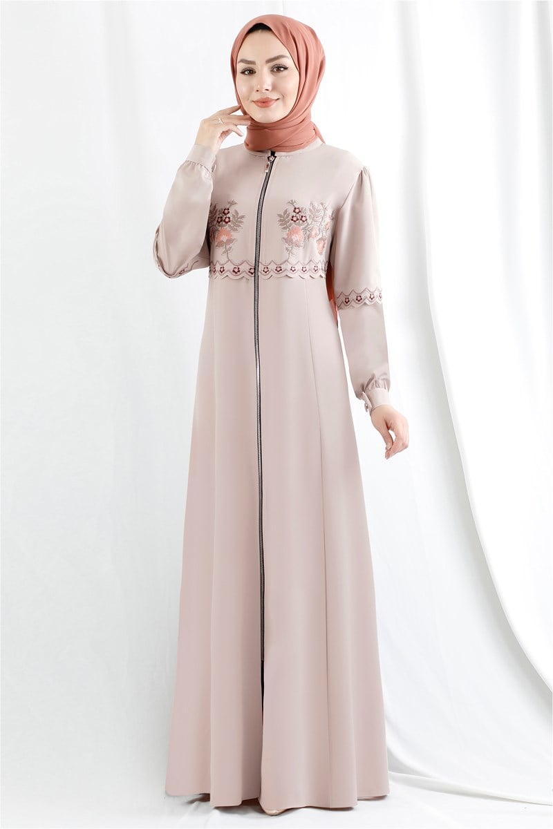 Çiçek Desenli Pudra Ferace