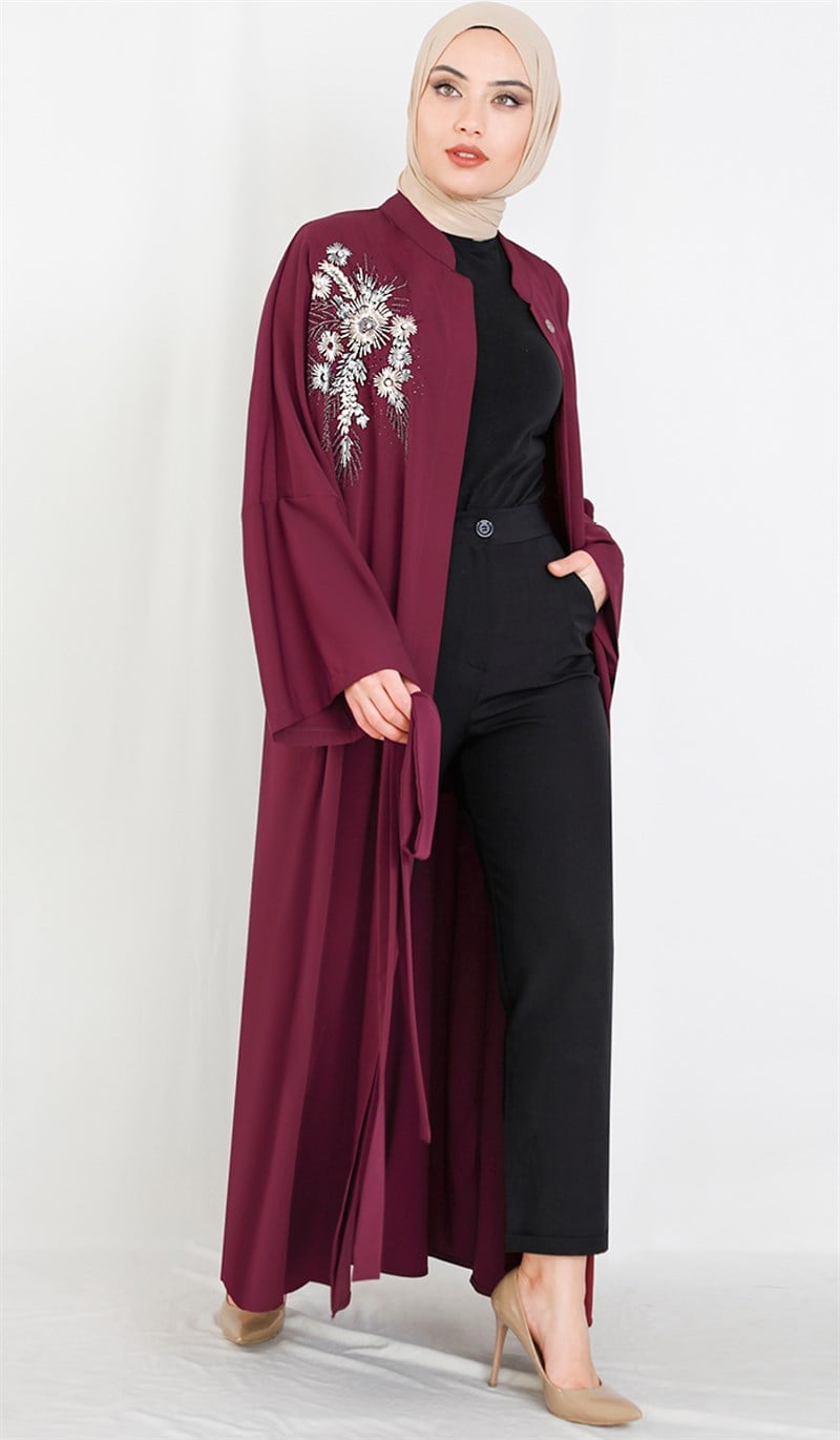 Çiçek Desenli Şarabi Abaya