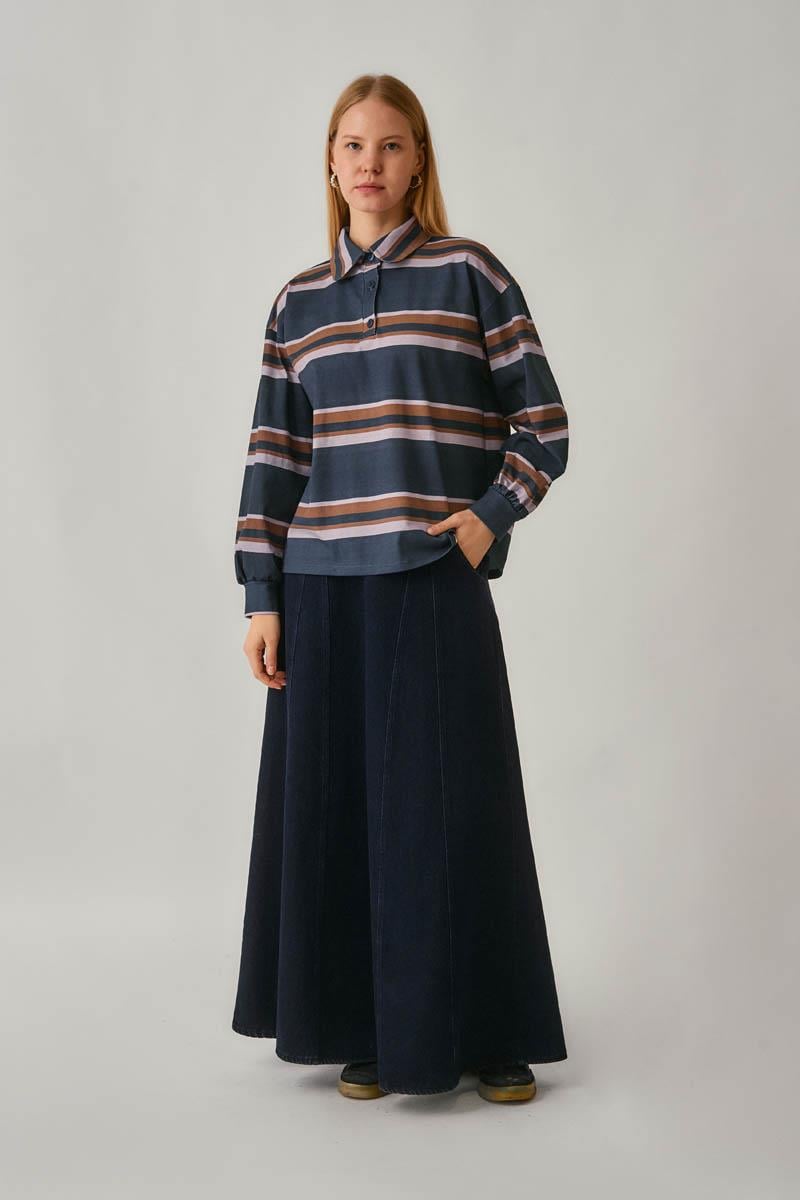Çizgi Baskılı Sweatshirt Lacivert