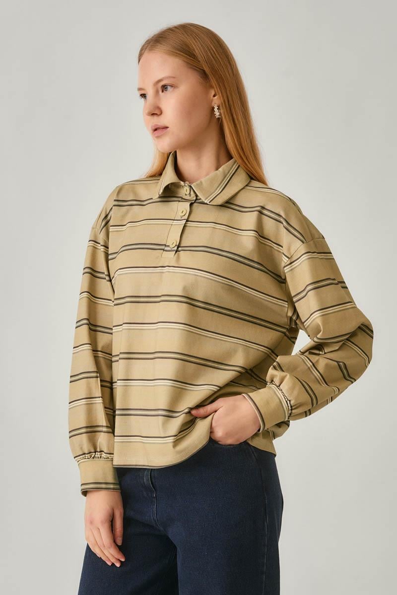 Çizgi Baskılı Sweatshirt Toprak Yeşili