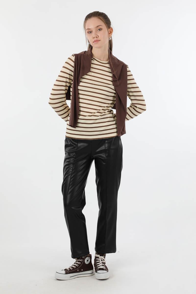 Çizgili Body Kahverengi