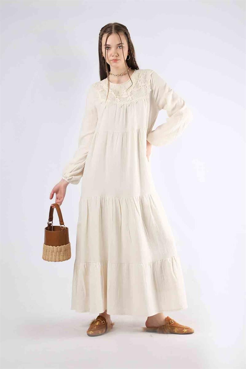 Dantel Yaka Elbise Kemik