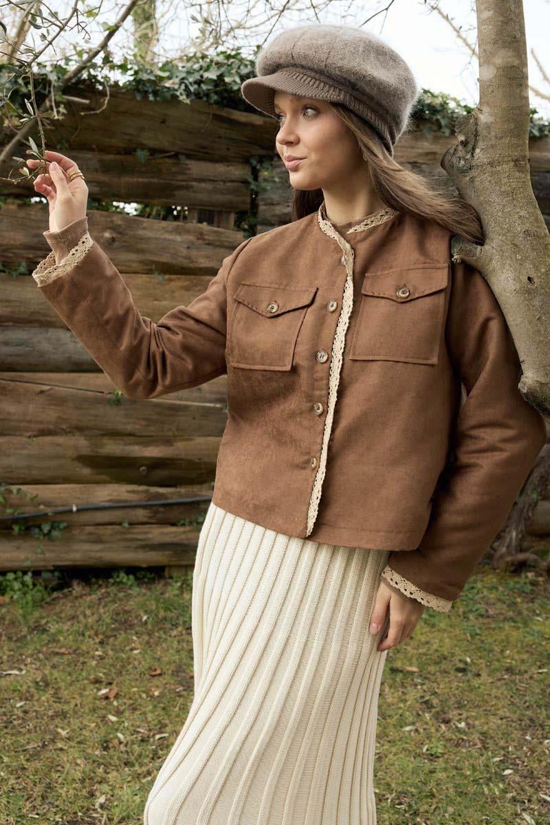 Dantelli Süet Ceket Taba