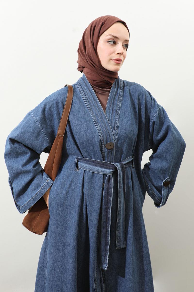 Denim Abaya Kap Açık Mavi