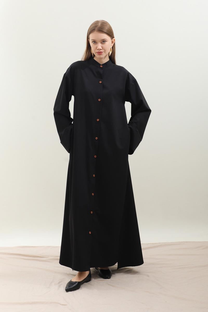 Dik Yaka Gömlek Elbise Siyah