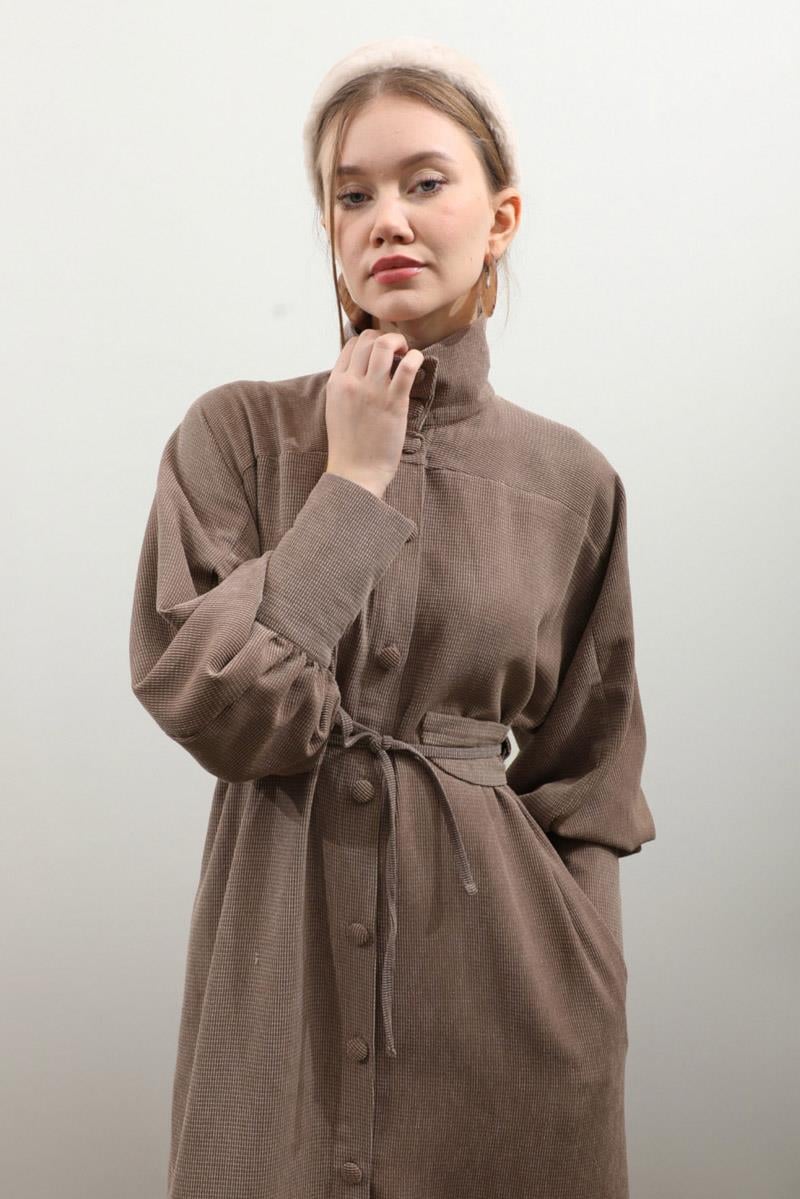 Dokulu Vintage Elbise Vizon