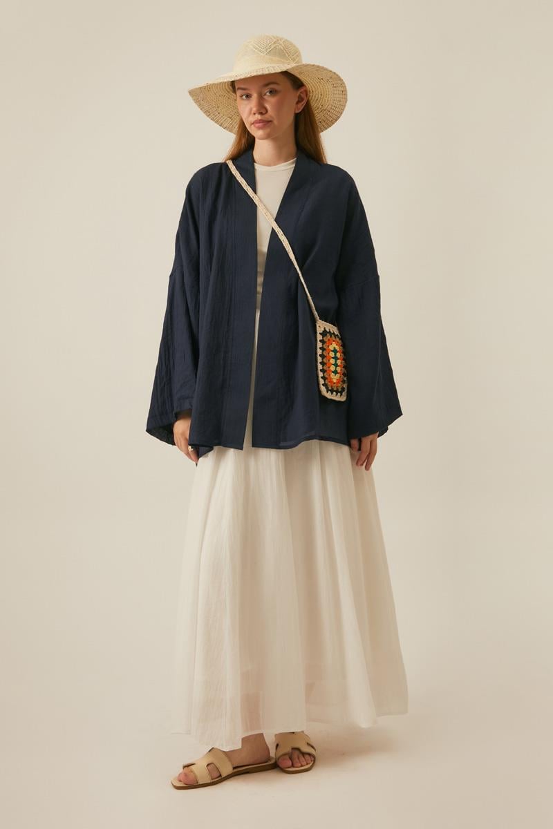 Düşük Kol Kimono Lacivert