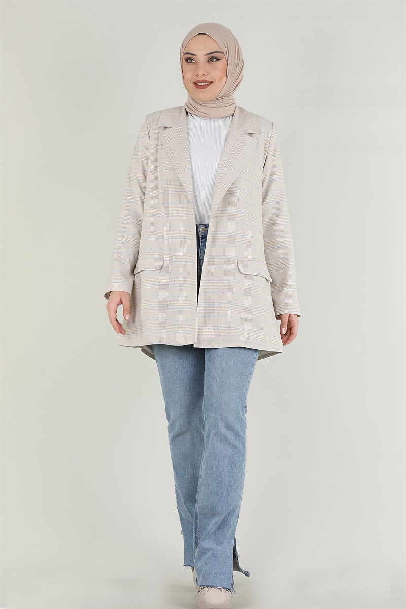 Ekose Blazer Ceket Bej