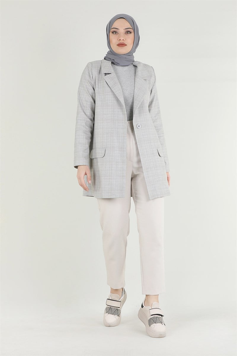 Ekose Blazer Ceket Gri