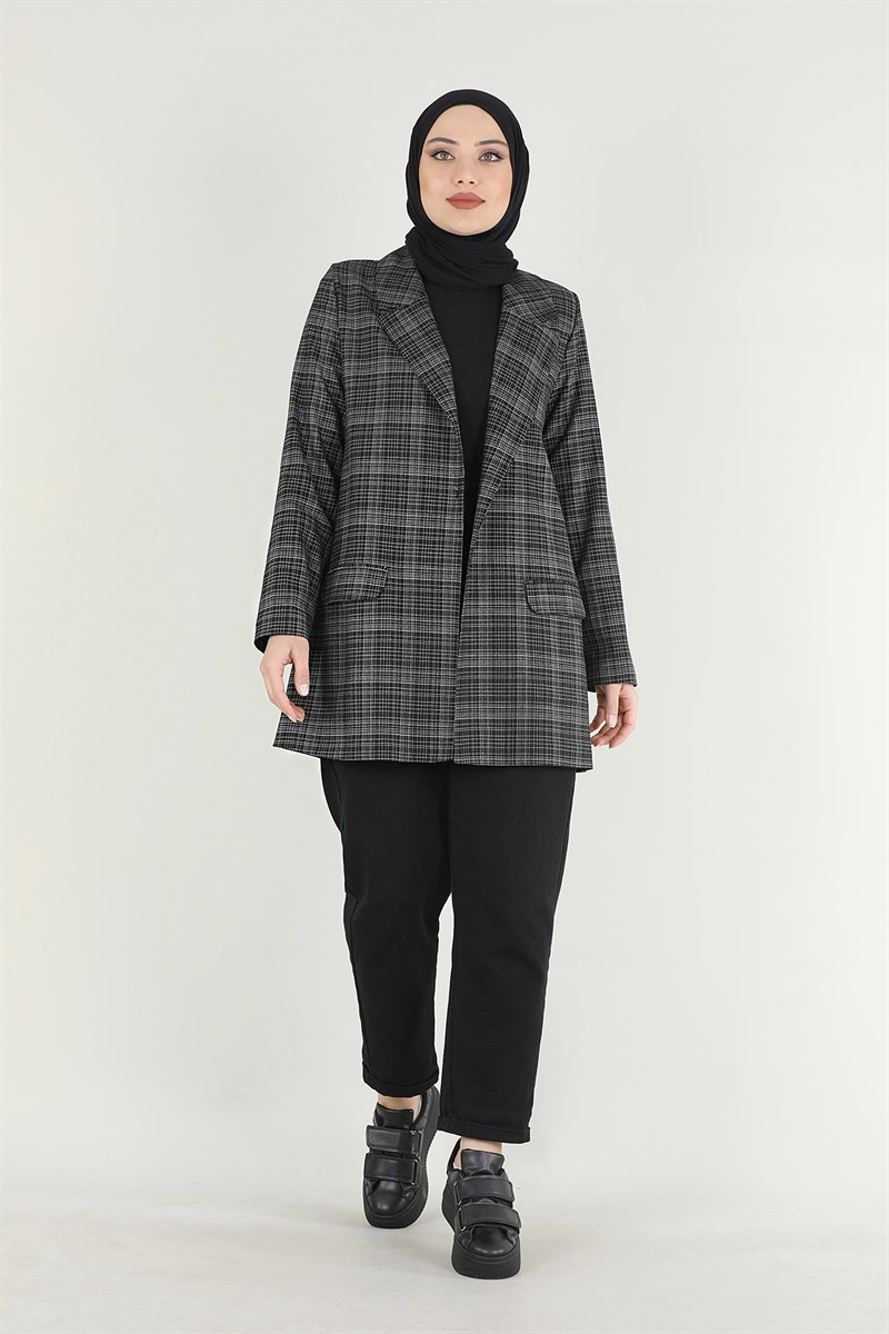 Ekose Blazer Ceket Siyah