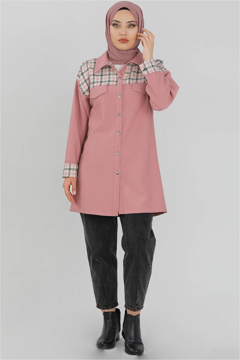 Ekose Garnili Gömlek Pembe