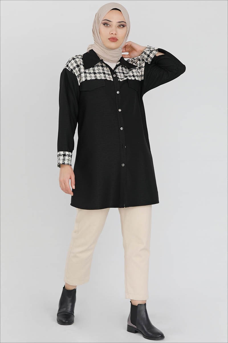 Ekose Garnili Gömlek Siyah