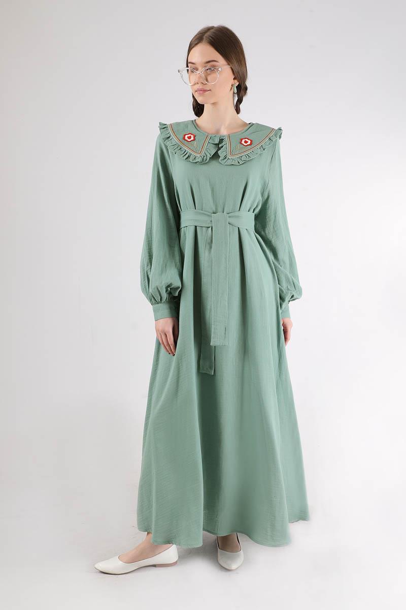 Fırfırlı Bebe Yaka Elbise Mint