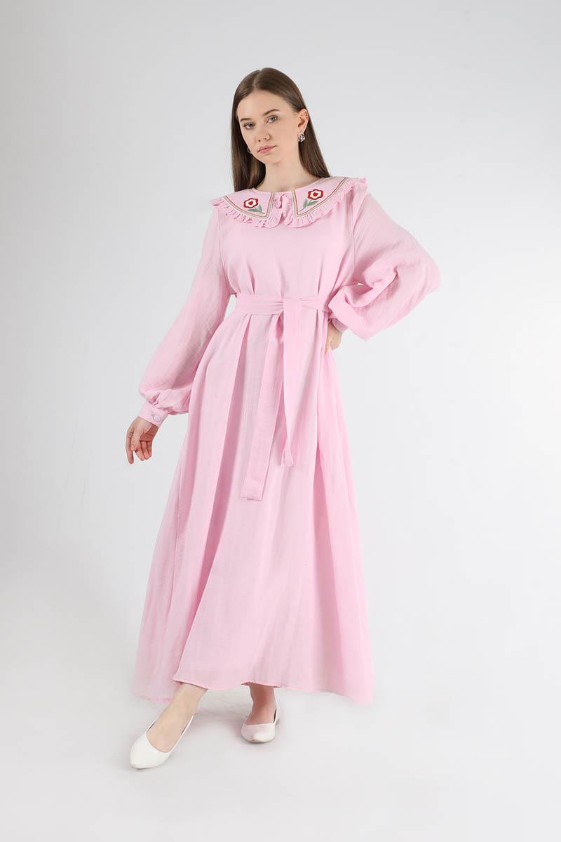 Fırfırlı Bebe Yaka Elbise Pembe