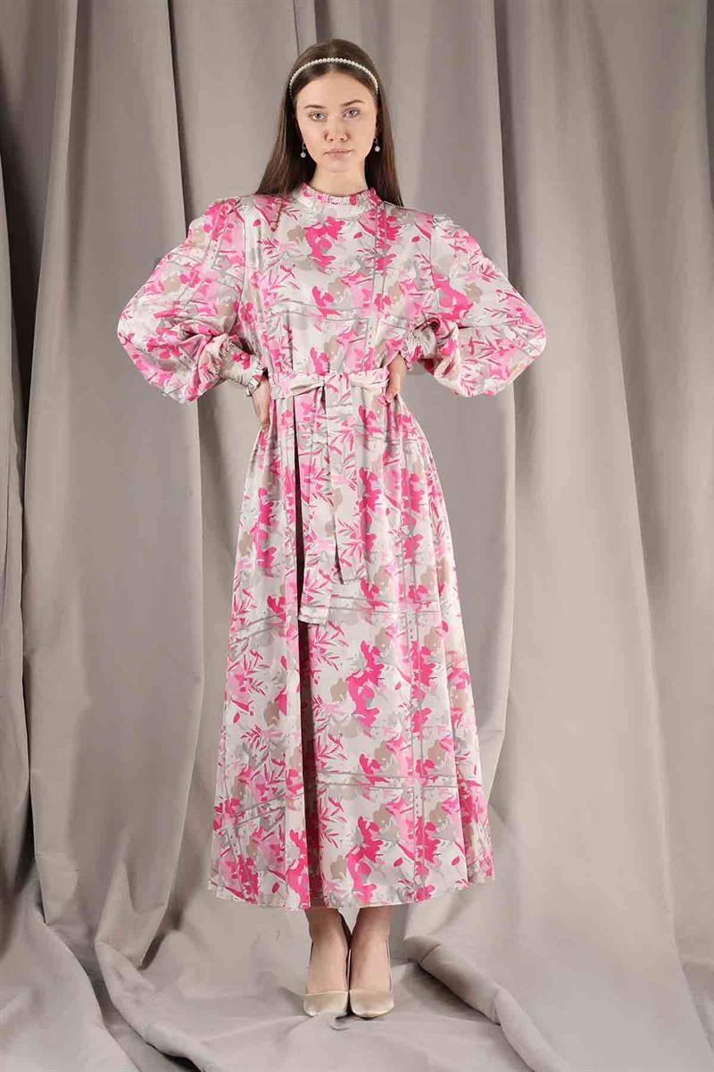 Flora Desen Çiçekli Elbise Pembe