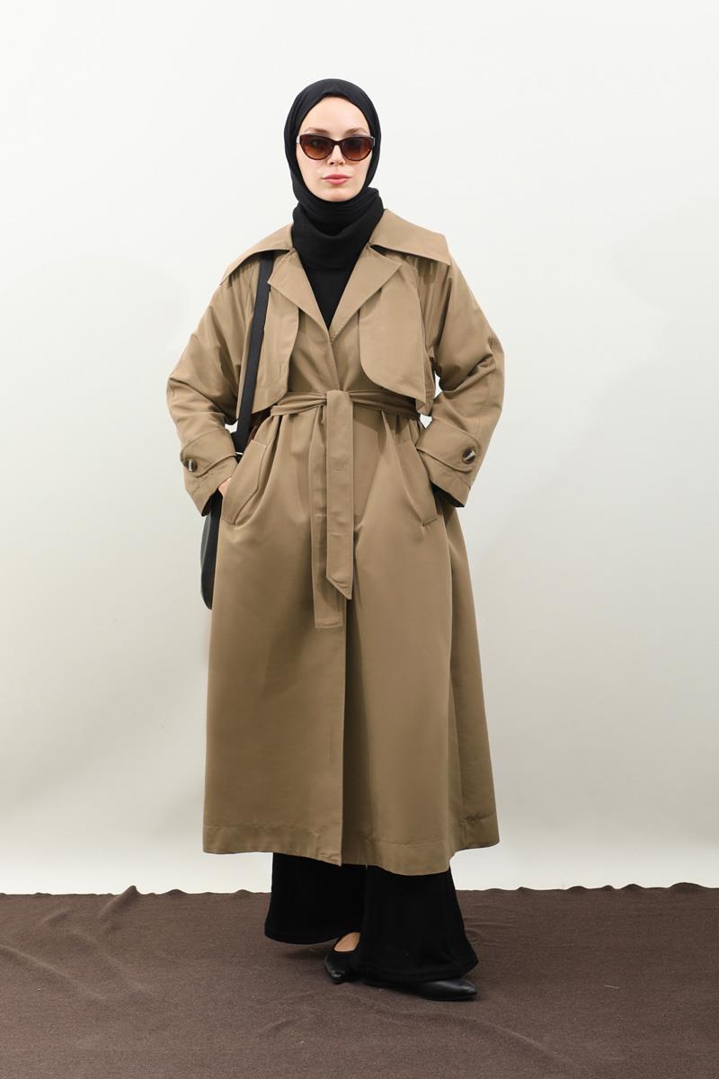 Geniş Yaka Trençkot Camel