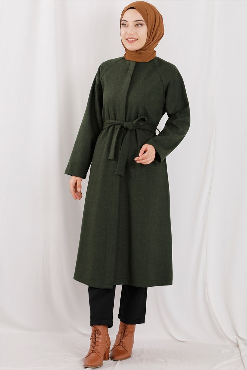 Gizli Düğmeli Kap Haki