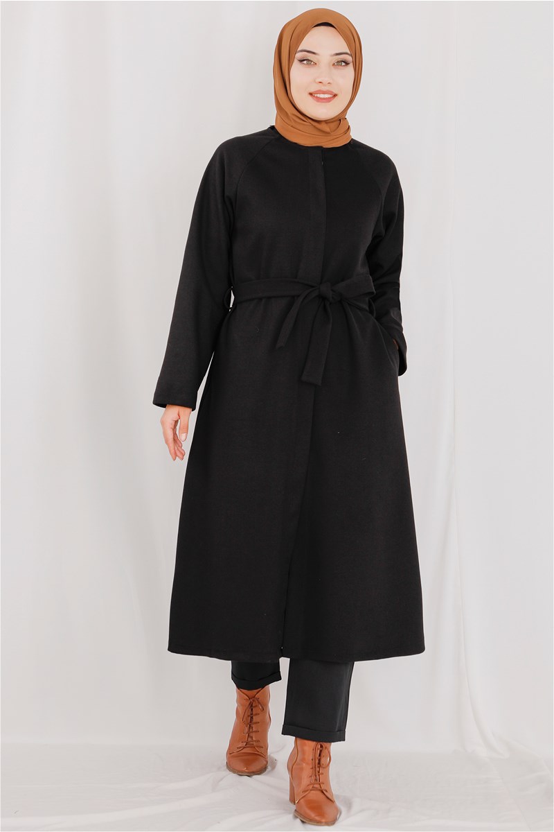 Gizli Düğmeli Kap Siyah