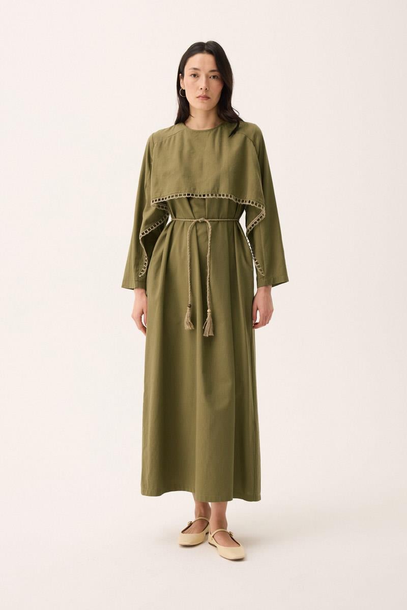 Hasır Biyeli Elbise Haki