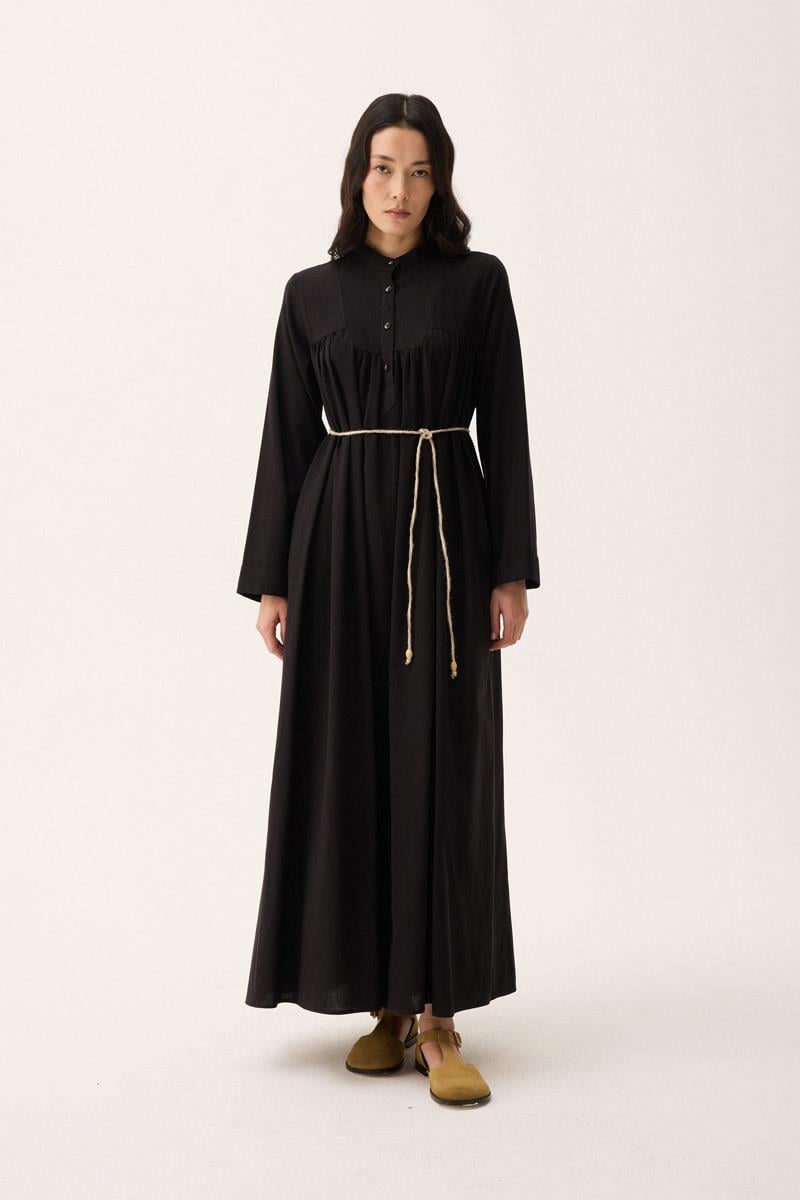 İmge Keten Elbise Siyah