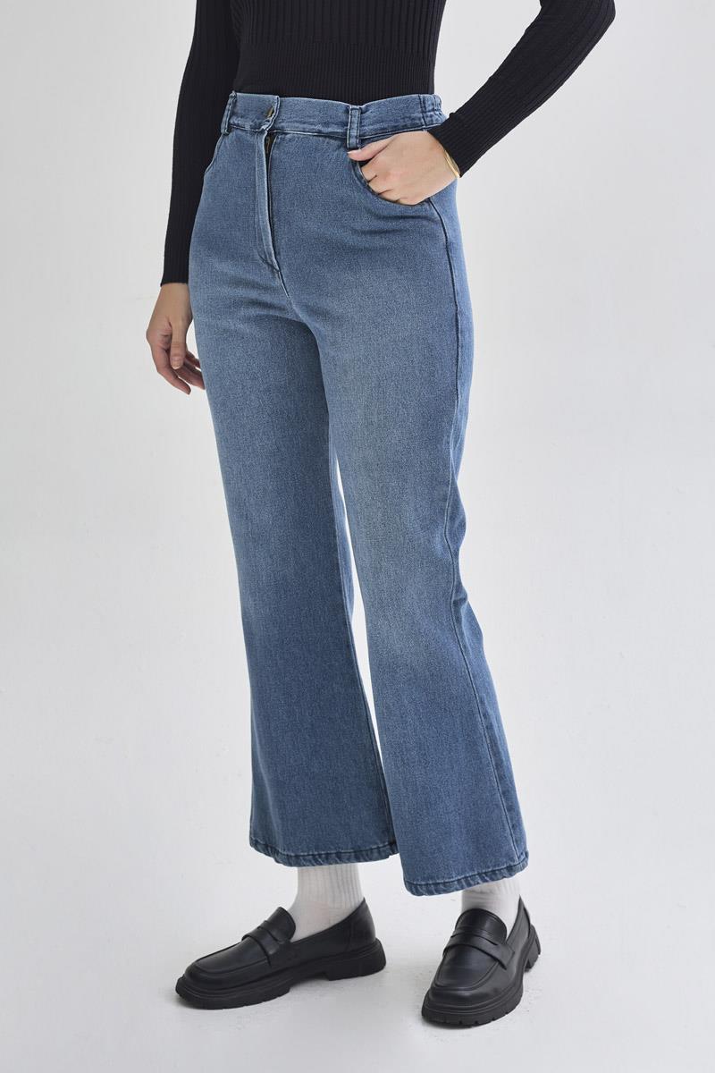İspanyol Paça Denim Pantolon Açık Mavi