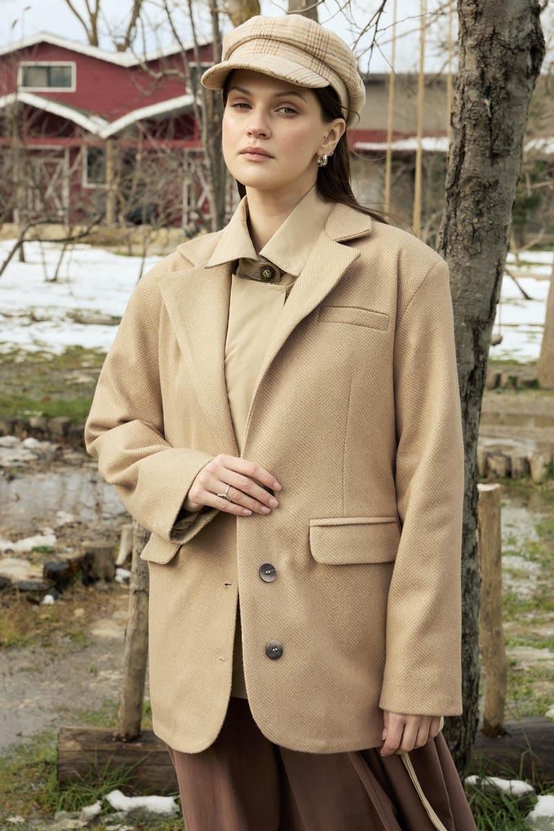 Kaşe Blazer Ceket Bej