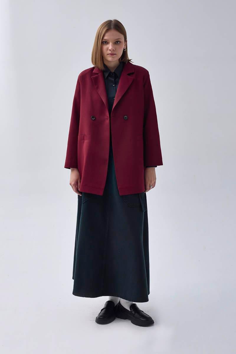 Kruvaze Blazer Ceket Bordo