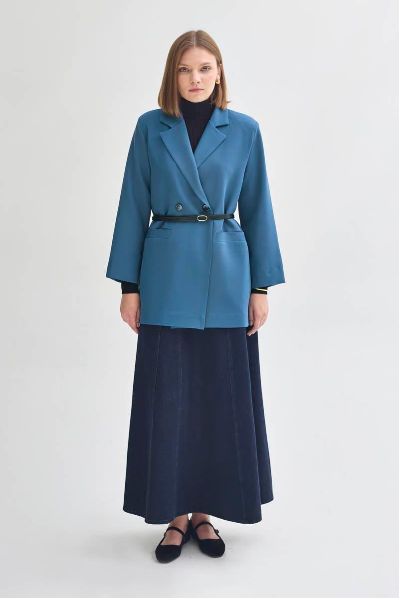 Kruvaze Blazer Ceket İndigo