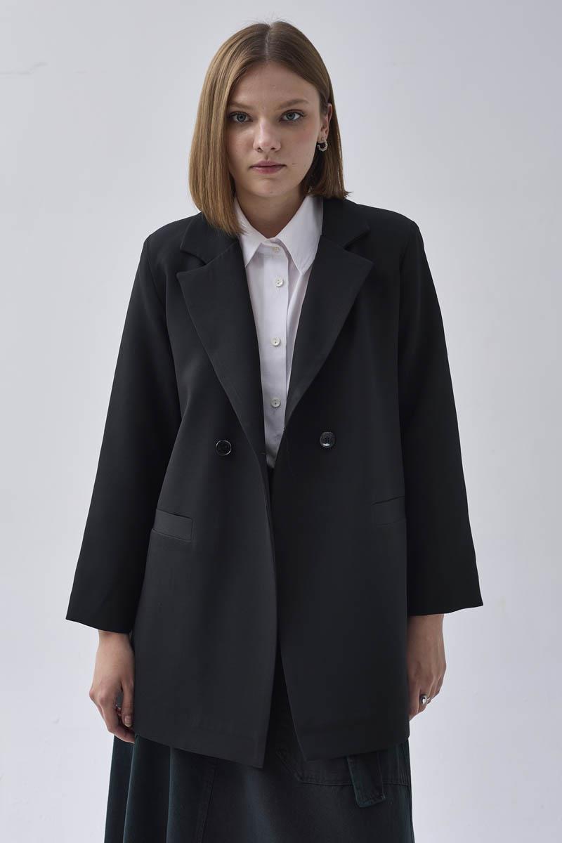 Kruvaze Blazer Ceket Siyah