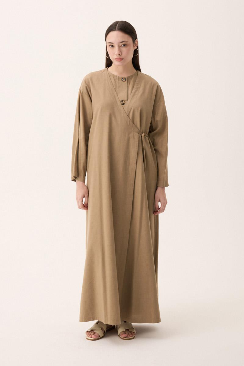 Kruvaze Dehna Abaya Takım Camel